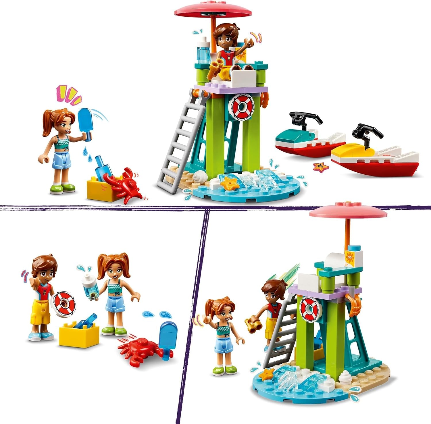 LEGO Friends badmeester-uitkijktoren met jetski's, kinderspeelgoed, cadeau-idee voor meisjes en jongens vanaf 5 jaar met 2 figuren en een dolfijn, jetski-speelgoed 42623 Bouwsets Besuche den LEGO-Store