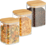Relaxdays Voorraadpotten met Bamboe Deksels Set van 3 Vierkante Glazen Potten 900ml Lekvrij Doorzichtig/Natuurlijk Voedsel Opbergdozen Naty Shop Standaard Titel