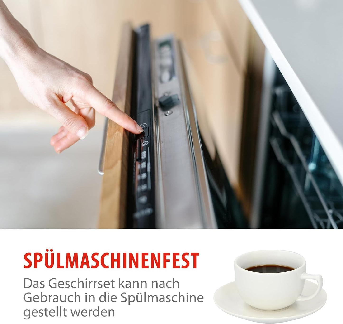 alpina Geschirrset 8 Personen - 40-teiliges Steingut Geschirr - Teller Set mit Speiseteller, Schalen en Kaffeebecher - Camping Geschirr - Mikrowelle- en Spülmaschinengeeignet - Weiß