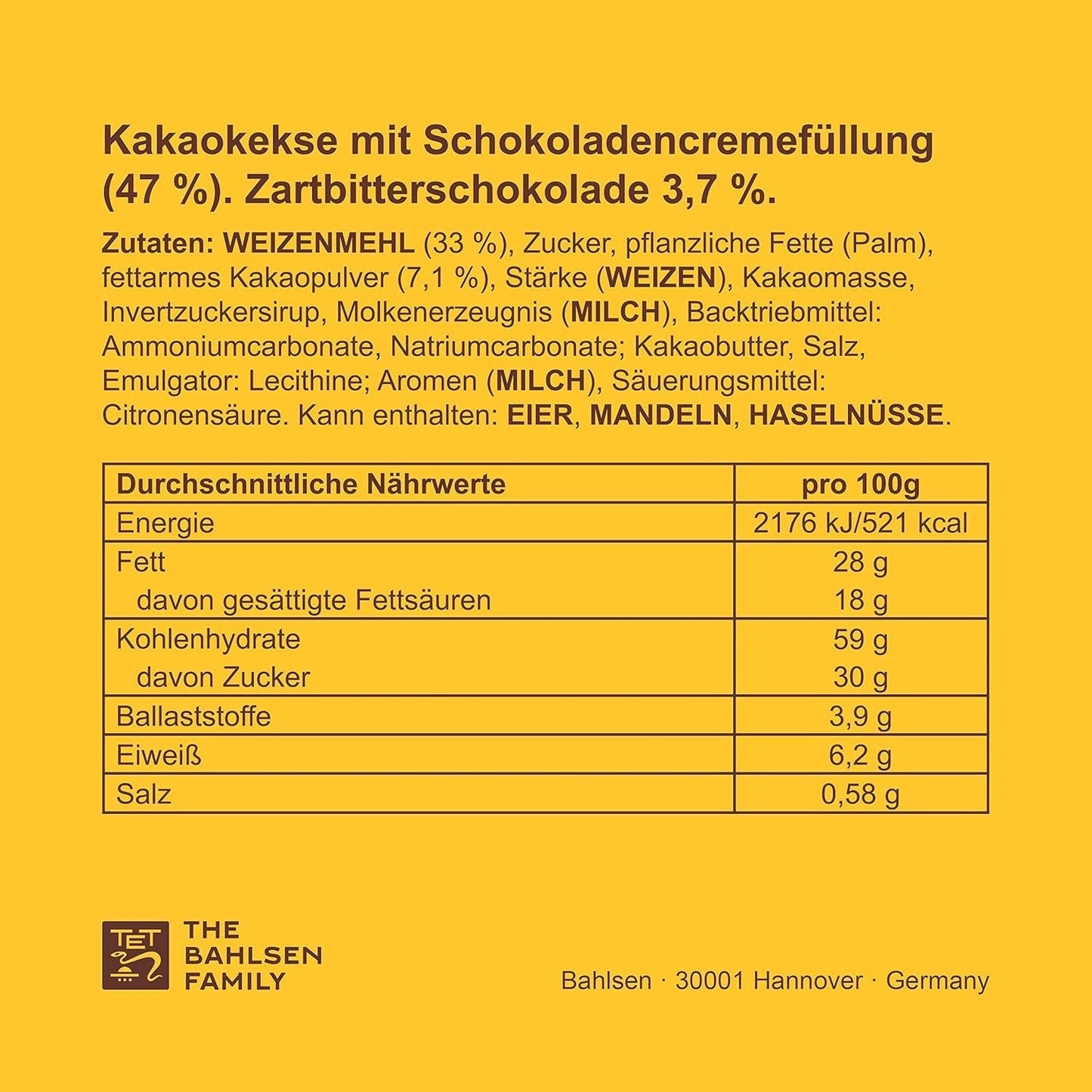 Krokante koekjes met crème van cacao en pure chocolade, 14 stuks, voor opslag of verkoop (14 x 190 g)