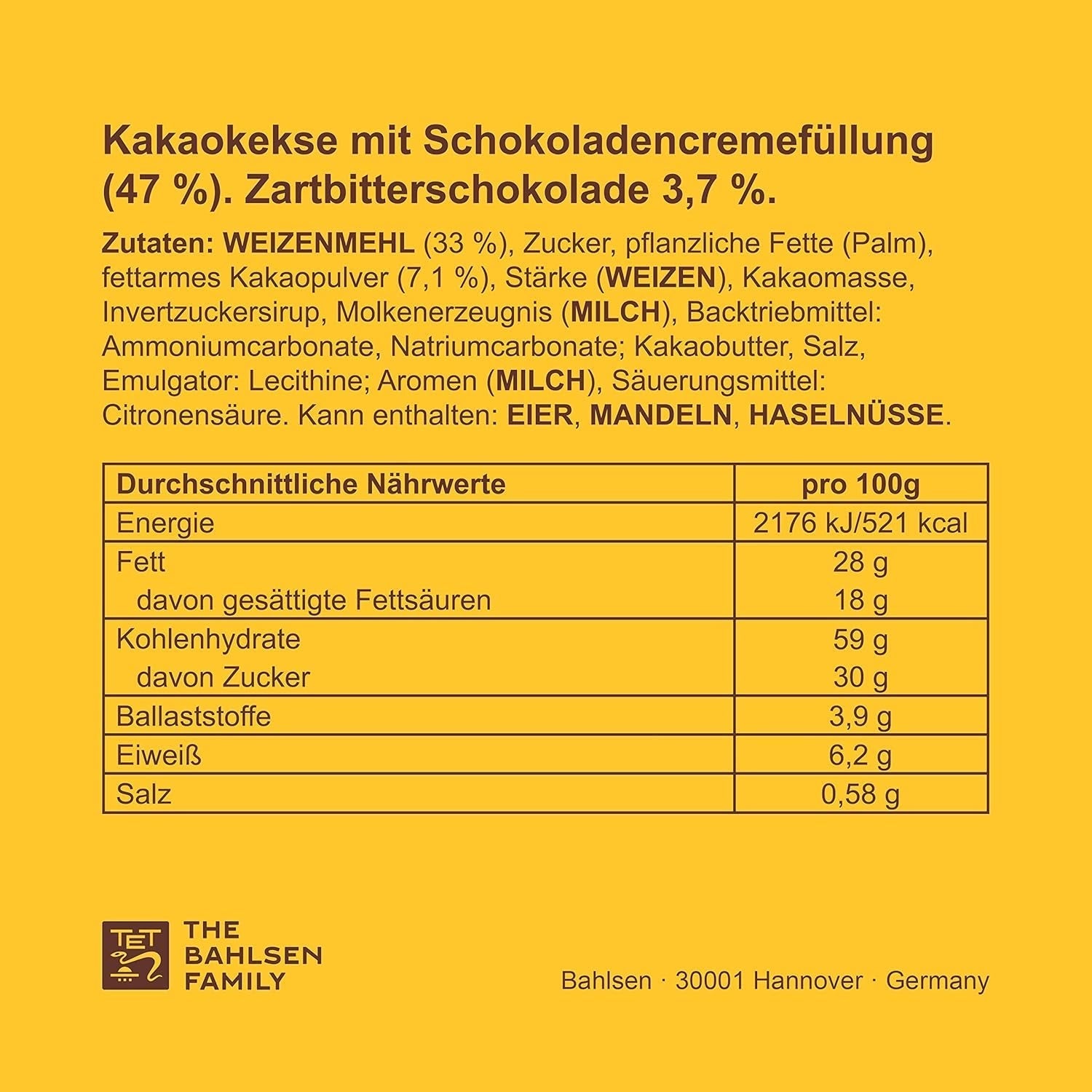 Krokante koekjes met crème van cacao en pure chocolade, 14 stuks, voor opslag of verkoop (14 x 190 g)