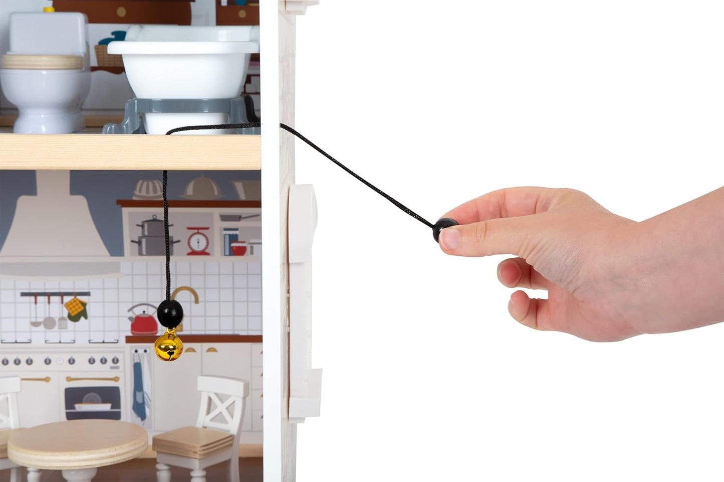 Small Foot houten poppenhuis met open voorkant van 3 verdiepingen en 12 meubelstukken voor kinderen vanaf 3 jaar 11802 Witgrijs