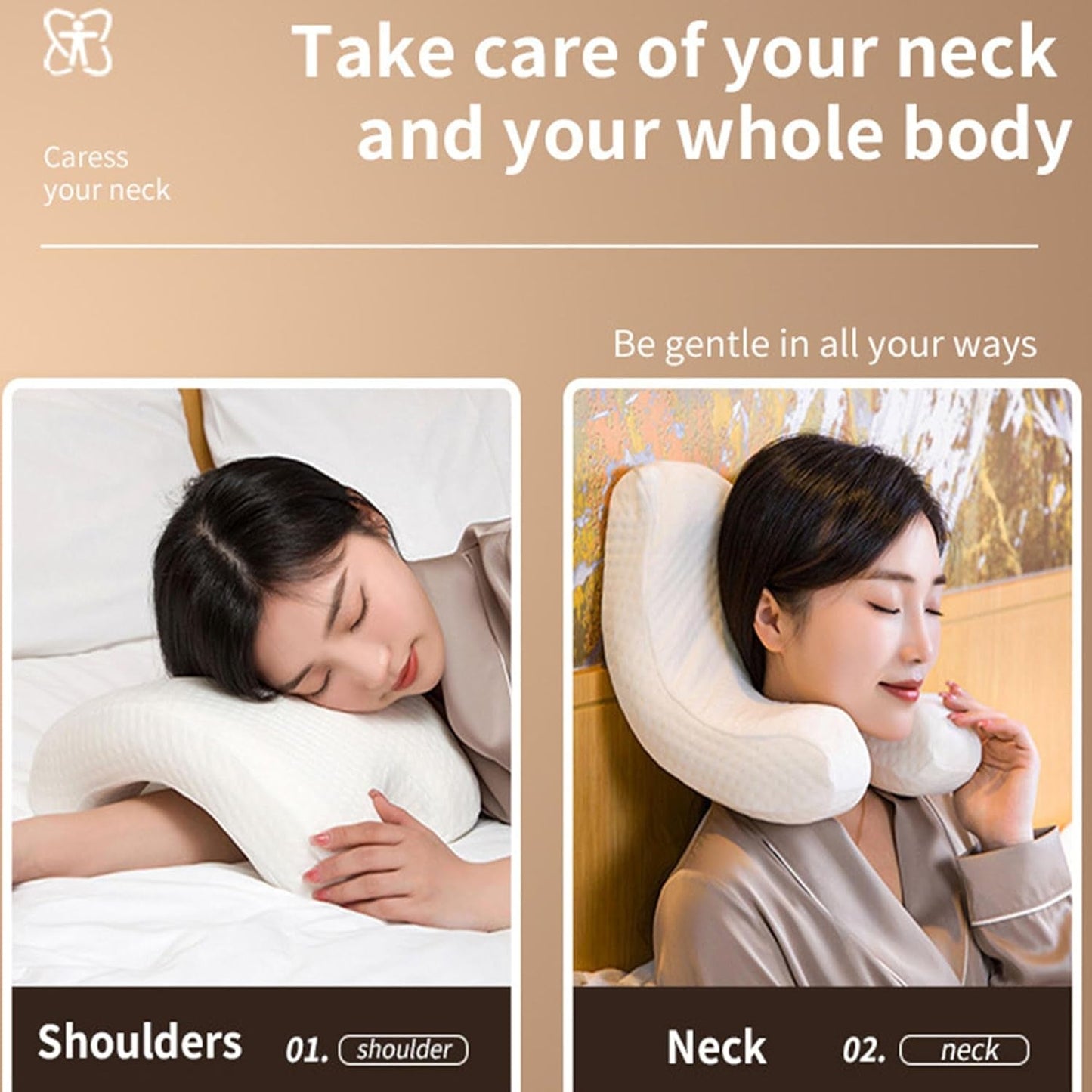 MINGZE Multifunctioneel traagschuimkussen Nekkussen Schuim, boog U-vormig nekkussen, langzaam rebound-slaapkussen Rebound-drukkussen, kussen IJszijde voor hand- en nekbescherming Cervicale orthopedische kussens Naty Shop