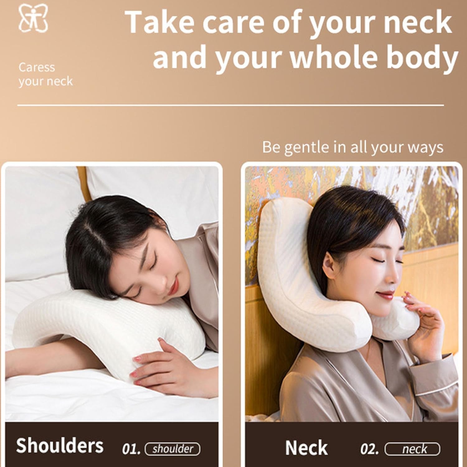 MINGZE Multifunctioneel traagschuimkussen Nekkussen Schuim, boog U-vormig nekkussen, langzaam rebound-slaapkussen Rebound-drukkussen, kussen IJszijde voor hand- en nekbescherming Cervicale orthopedische kussens Naty Shop