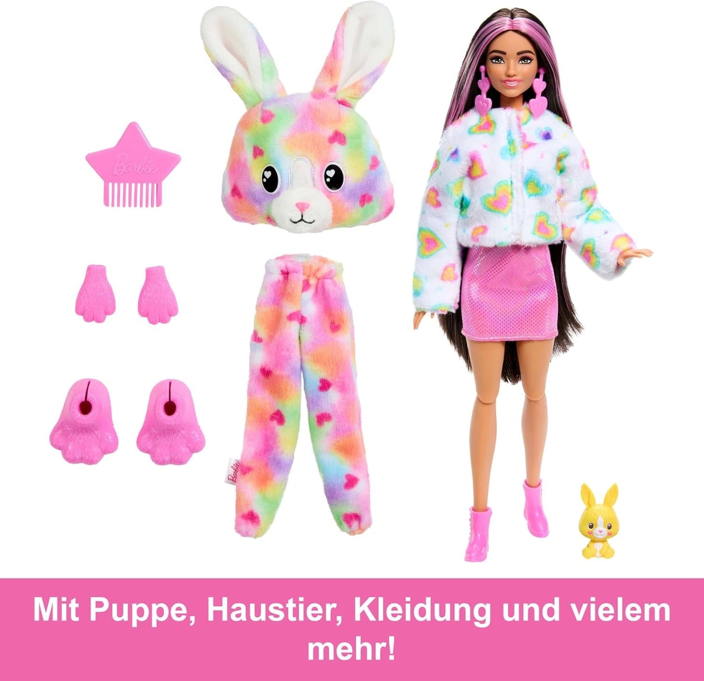 Barbie Cutie-onthullingspop en accessoires, batik konijntje pluche outfit en 10 kleurveranderende verrassingen, Color Dream-serie, HRK38 Naty Shop-poppen