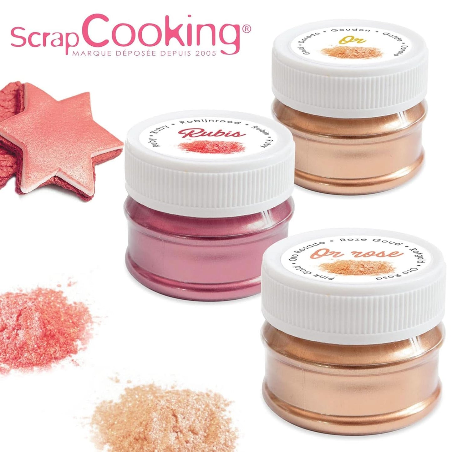 ScrapCooking, Set van 3 kleurstoffen voor levensmiddelen, Goud, Rose-Goud en Ruby, metallic tinten, 3 x 5 gram Naty Shop