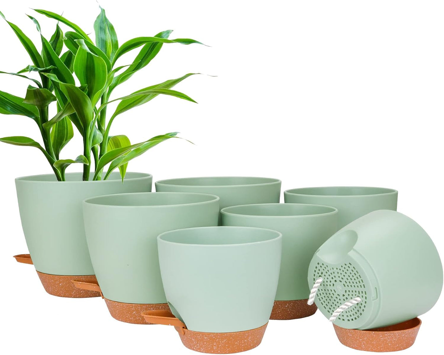 CSYY bloempotten set van 7 kunststof bloempotten met bewateringssysteem 20,3/19/17,7/16,5/15,2/14/12,7 cm zelfwater gevende potten en schotel binnen buiten