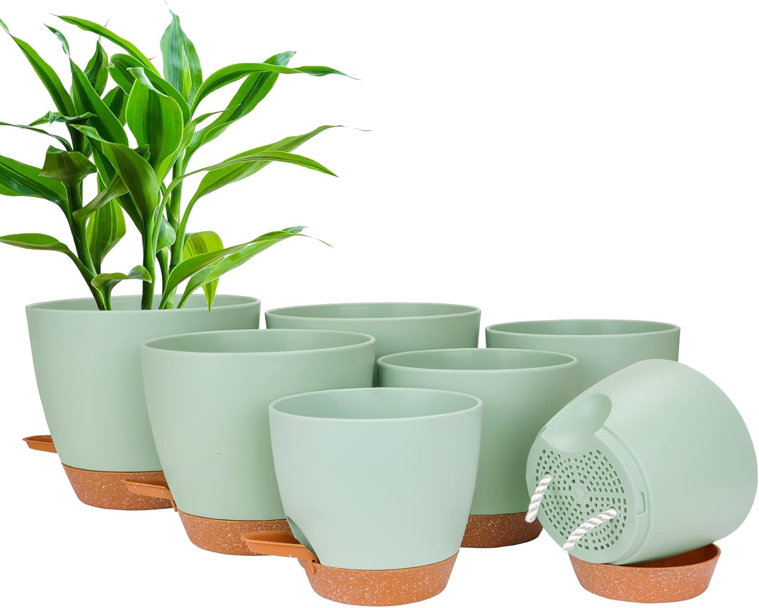 CSYY bloempotten set van 7 kunststof bloempotten met bewateringssysteem 20,3/19/17,7/16,5/15,2/14/12,7 cm zelfwater gevende potten en schotel binnen buiten
