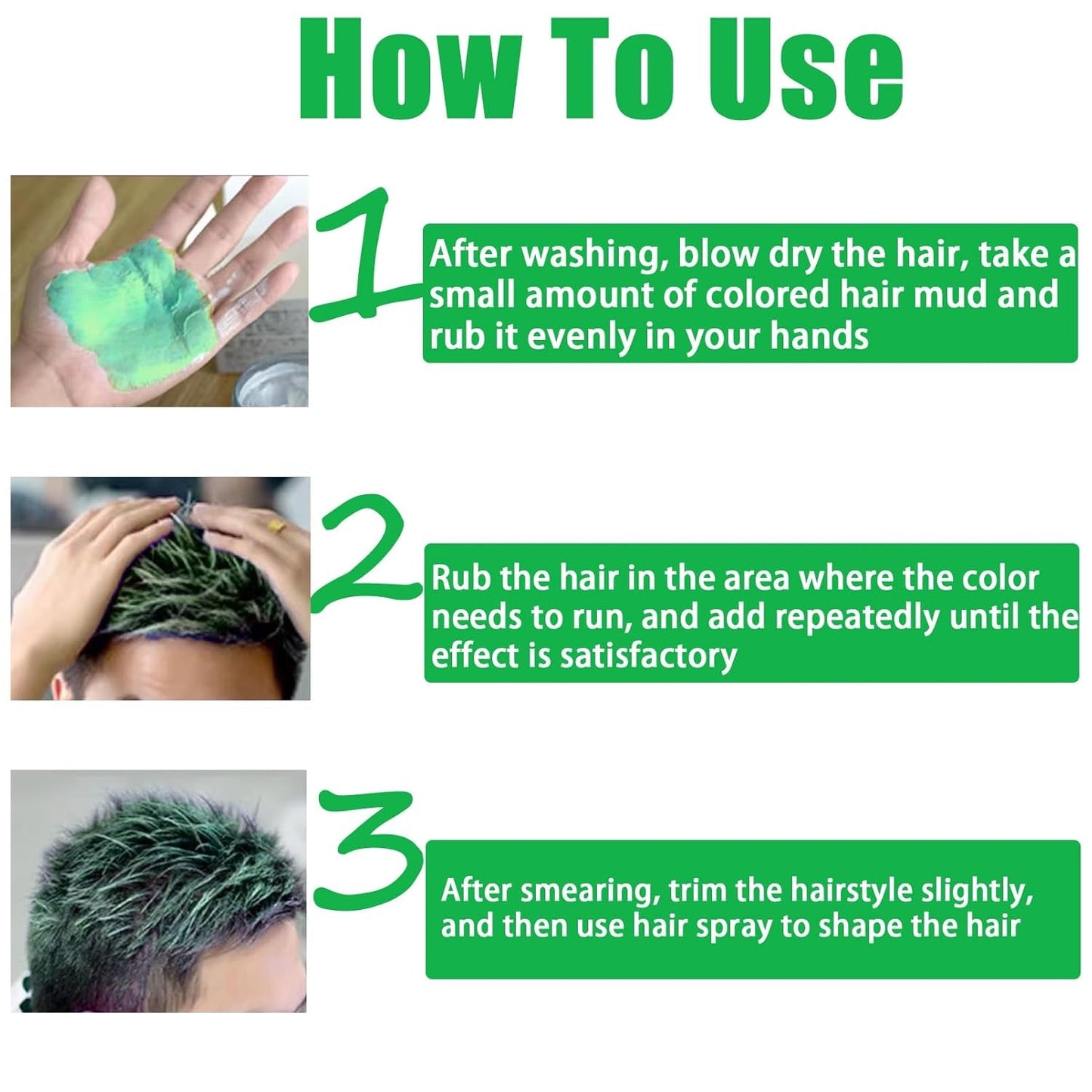 Groene tijdelijke haarwas, gekke groene tijdelijke haarspray, wasbare semi-permanente modder, eenmalige haarkleuring, instant styling haarpasta modder, natuurlijke haarkleur voor feesten, activiteiten en Halloween Naty Shop haarverf