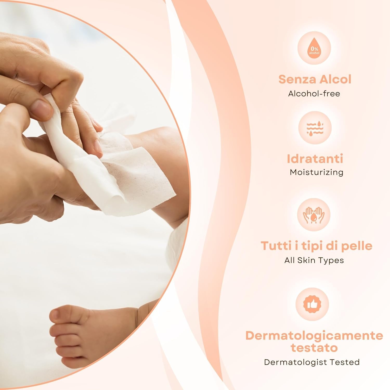 Babydoekjes met talk voor de gevoelige huid, alcoholvrij, huidvriendelijk, pH 5,5, licht geparfumeerd, 1200 stuks (12 stuks)