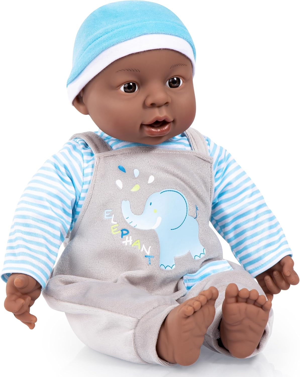 Bayer Design 94001AH interactieve babypop, jongen, praten, zacht lichaam, 40 cm, donker leer, blauw