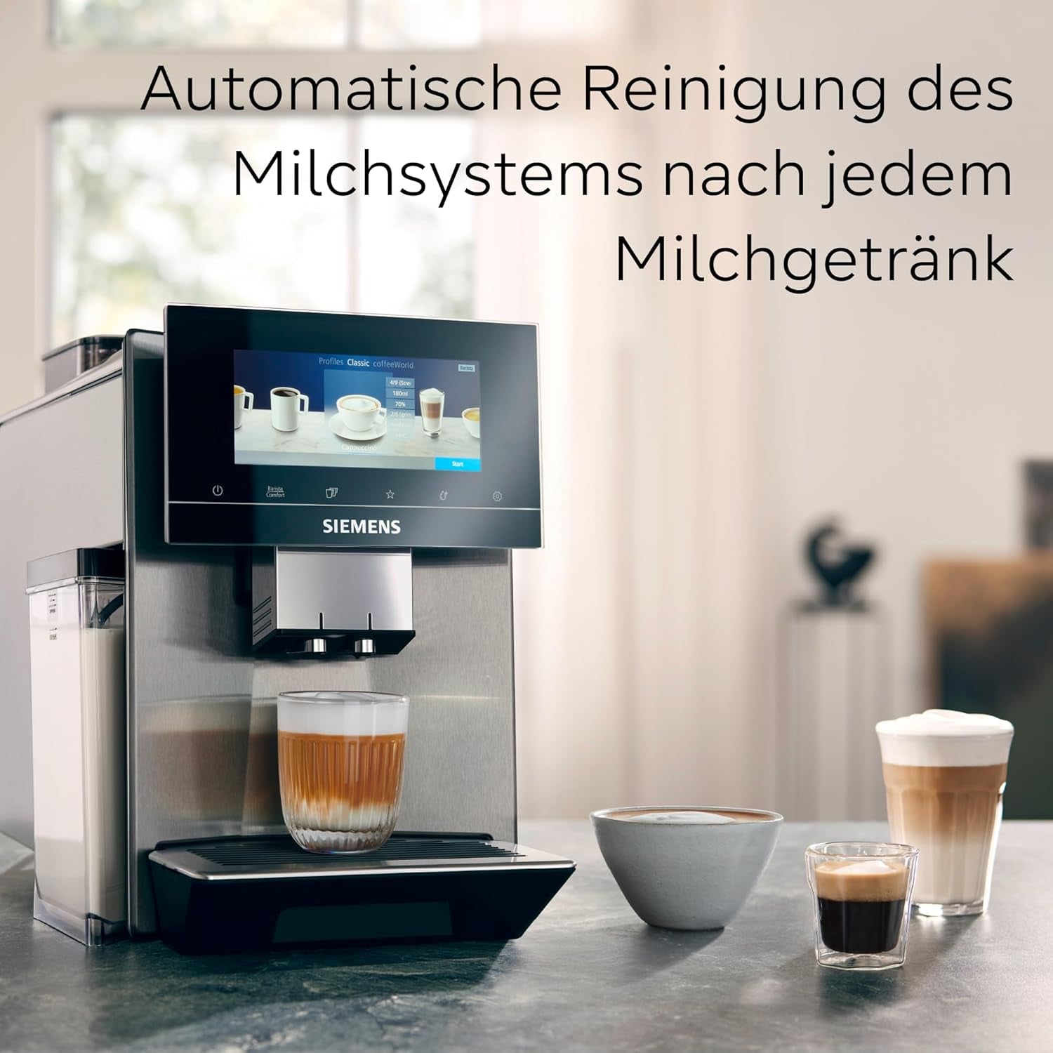 Siemens EQ900 automatische espressomachine, groot TFT-kleurenscherm, 2 bonencontainers, 36 warme en koude dranken, koude koffie, superstil, tweekopsfunctie, app-bediening, roestvrij staal, TQ907D03