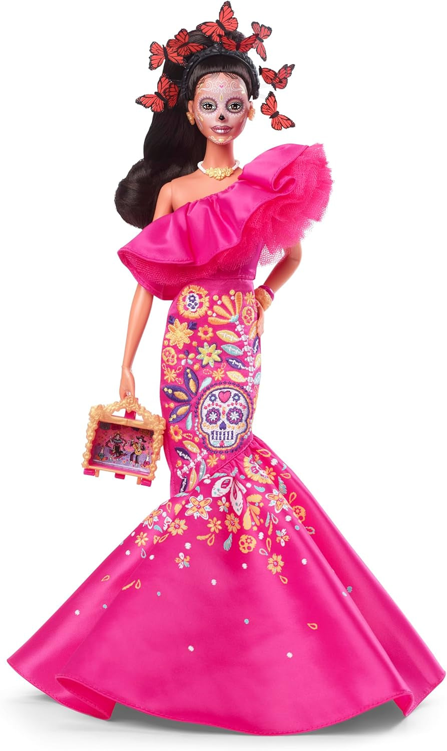 Dag van de Doden Barbiepop - Limited Edition met traditionele kleding en sieraden, inclusief standaard en verzamelcertificaat, voor verzamelaars en fans vanaf 6 jaar, HJX14