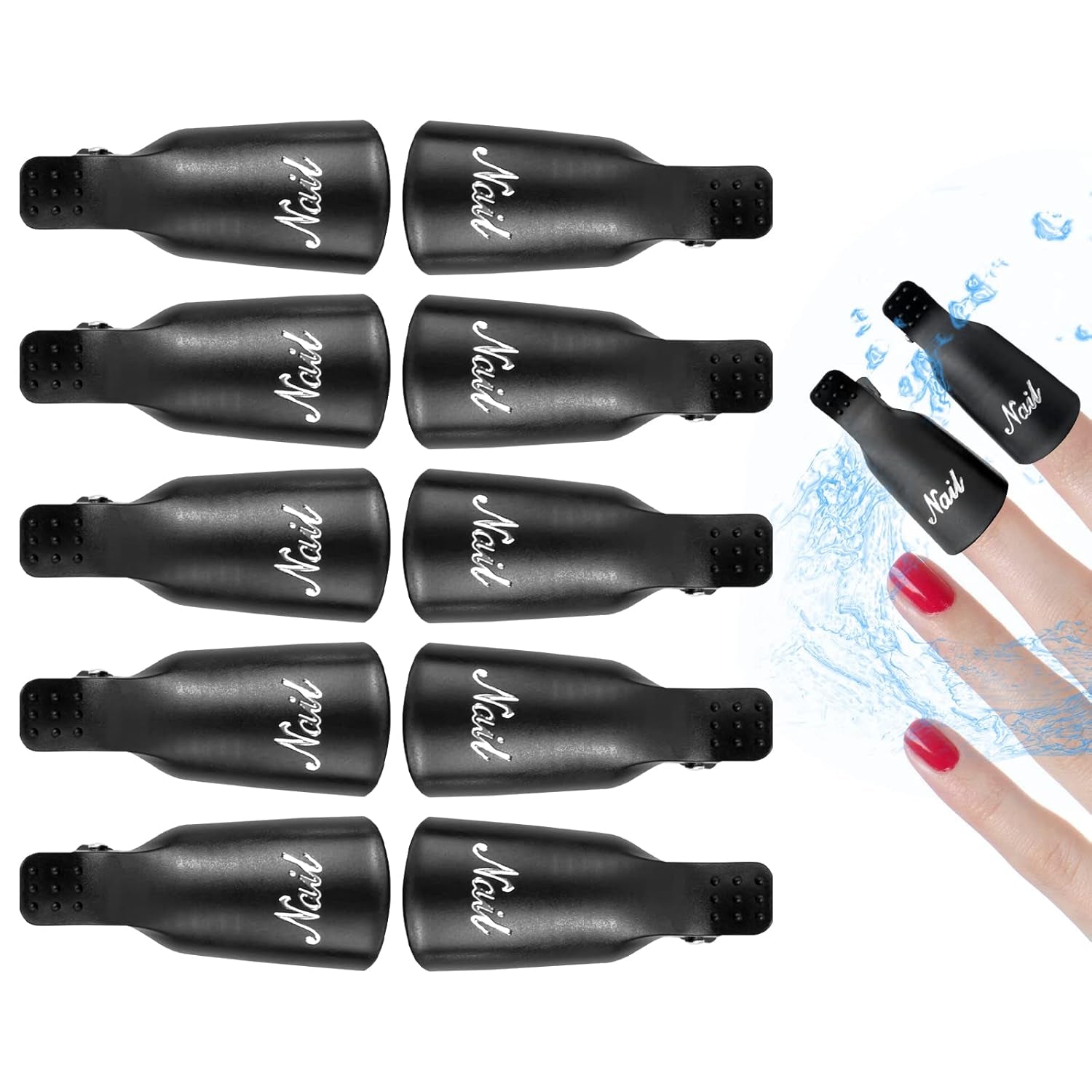 Hanyousheng Nagellackentferner Clips, Nagel Clips, 10 Stück Schwarz Nagelclips, Nagel Klammer, Nails Art Gel Cap, Losweken Clip Cap UV Gel Poliermittel Entferner Wrap Nail Tool