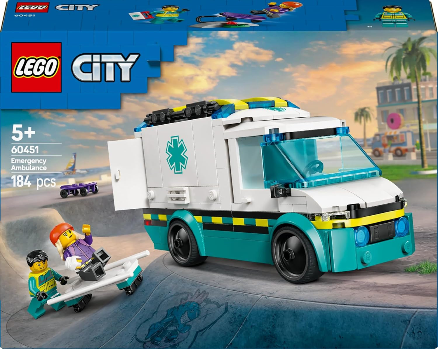LEGO City Ambulance - speelgoed met 2 minifiguren (skateboarder en chauffeur) - educatief speelgoed voor jongens en meisjes vanaf 5 jaar - cadeau-ideeën voor verjaardagen en feestdagen 60451 Bouwsets Besuche den LEGO-Store