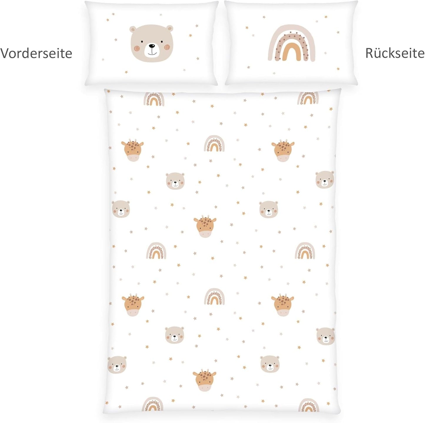 Herding Babybest Little Friends Winterbettwäsche, Kopfkissenbezug 40 X 60 Cm Mit Hoteleinschlag, Bettbezug 100 X 135 Cm, Mit Zwißwerfer, 100% Baumwolle/Flanel, Weiß, Twin Naty Shop