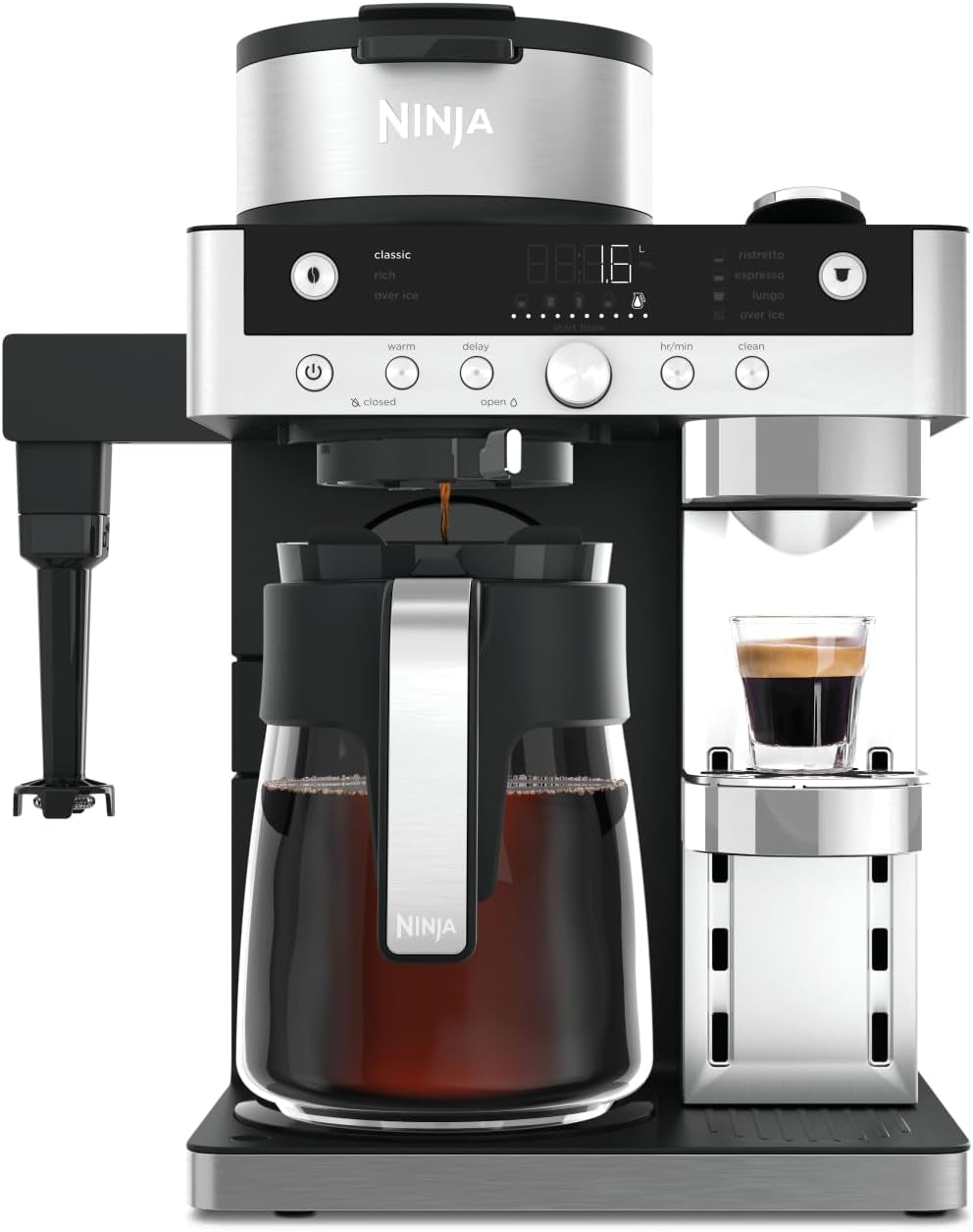 Ninja Prestige 2-in-1 filterkoffiezetapparaat met capsules en geïntegreerde melkopschuimer, voor latte, ijskoffie en Flat White, zwart CFN802EU