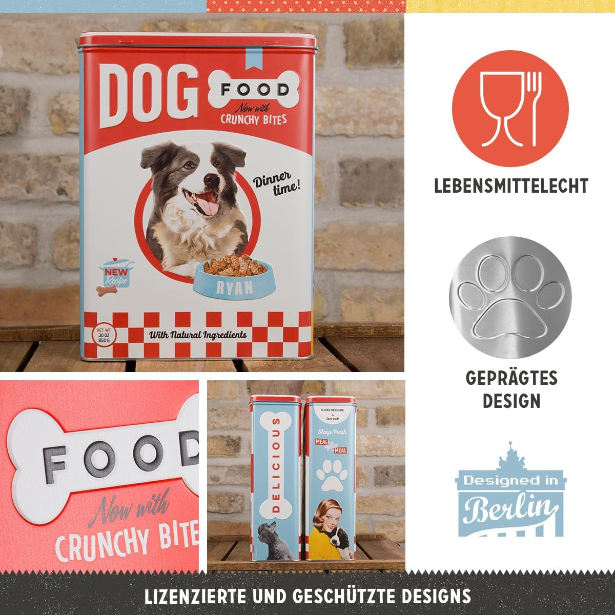 Nostalgic-Art Retro opbergdoos XL, 4 l, Hondenvoer - cadeau-idee voor hondenbezitters, opbergdoos voor droogvoer, vintage design Voedselbewaardozen Naty Shop