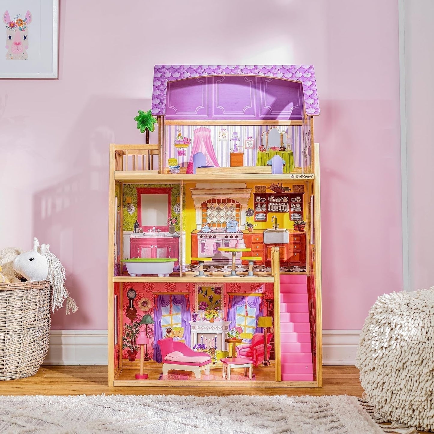 Kidkraft Kayla houten poppenhuis met meubels en accessoires, speelset met 3 niveaus voor poppen van 30 cm, speelgoed voor 3 jaar oud, 65092 - Exclusief op Amazon Dollhouses Naty Shop