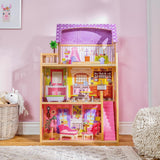 KidKraft Kayla houten poppenhuis met meubels en accessoires, 3-laags speelset voor pop van 30 cm, speelgoed voor kinderen vanaf 3 jaar, 65092 - Exclusief op Amazon