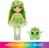 Rainbow High Littles Rainbow Fantasy Fee en huisdier - Smaragdgroen, Groen - 14 cm gelede kleine fantasiedrakenpop met verwisselbare sprookjesvleugels, zoet cadeau voor kinderen vanaf 4 jaar