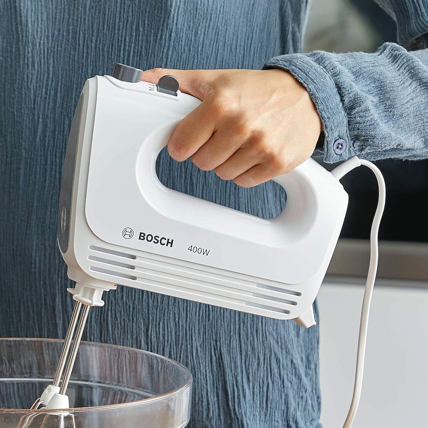 Bosch Hausgeräte Handrührer Clevermixx MFQ24200, 2 Rührbesen, 2 Spülmaschinengeeignet, 4 Stufen, Leicht, Leise, 400 W Weiß/Edelstahl Keuken Naty Shop
