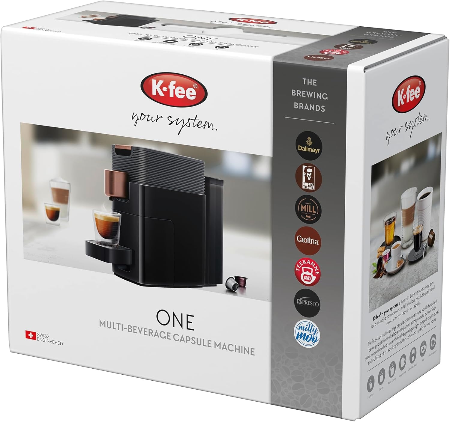 Espressomachine met K-FEE ONE capsules voor koffie, thee en cacao | Compacte espresso | Snelle verwarming | Watertank van 0,8 l | 19 maten | Zwart koper | Stiftung Warentest 2023-testwinnaar