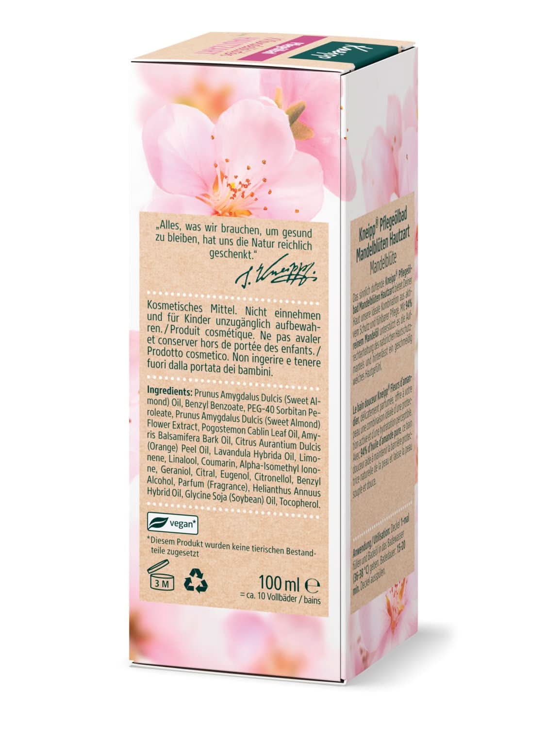 Kneipp, badolie, met 94% pure amandelolie, voor de droge en gevoelige huid - 100 ml Douche en bad Naty Shop