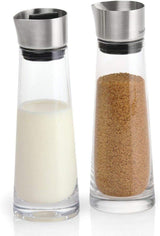 blomus -MACCHIATO- Glazen suiker- en roomset, inhoud 180 ml, roestvrijstalen deksel, voor thee en koffie, hoogwaardige afwerking, exclusieve uitstraling (H / B / D: 17 x 5,4 x 5,4 cm, transparant, 63510)