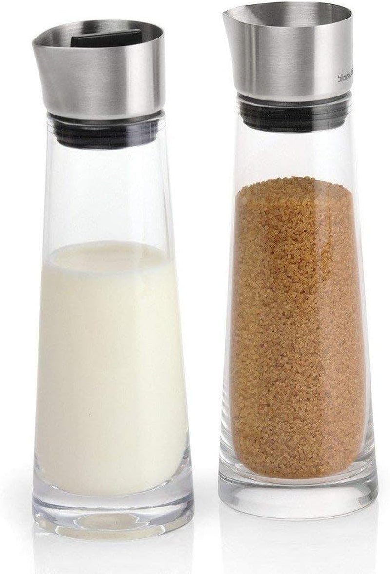 blomus -MACCHIATO- Glazen suiker- en roomset, inhoud 180 ml, roestvrijstalen deksel, voor thee en koffie, hoogwaardige afwerking, exclusieve uitstraling (H / B / D: 17 x 5,4 x 5,4 cm, transparant, 63510)