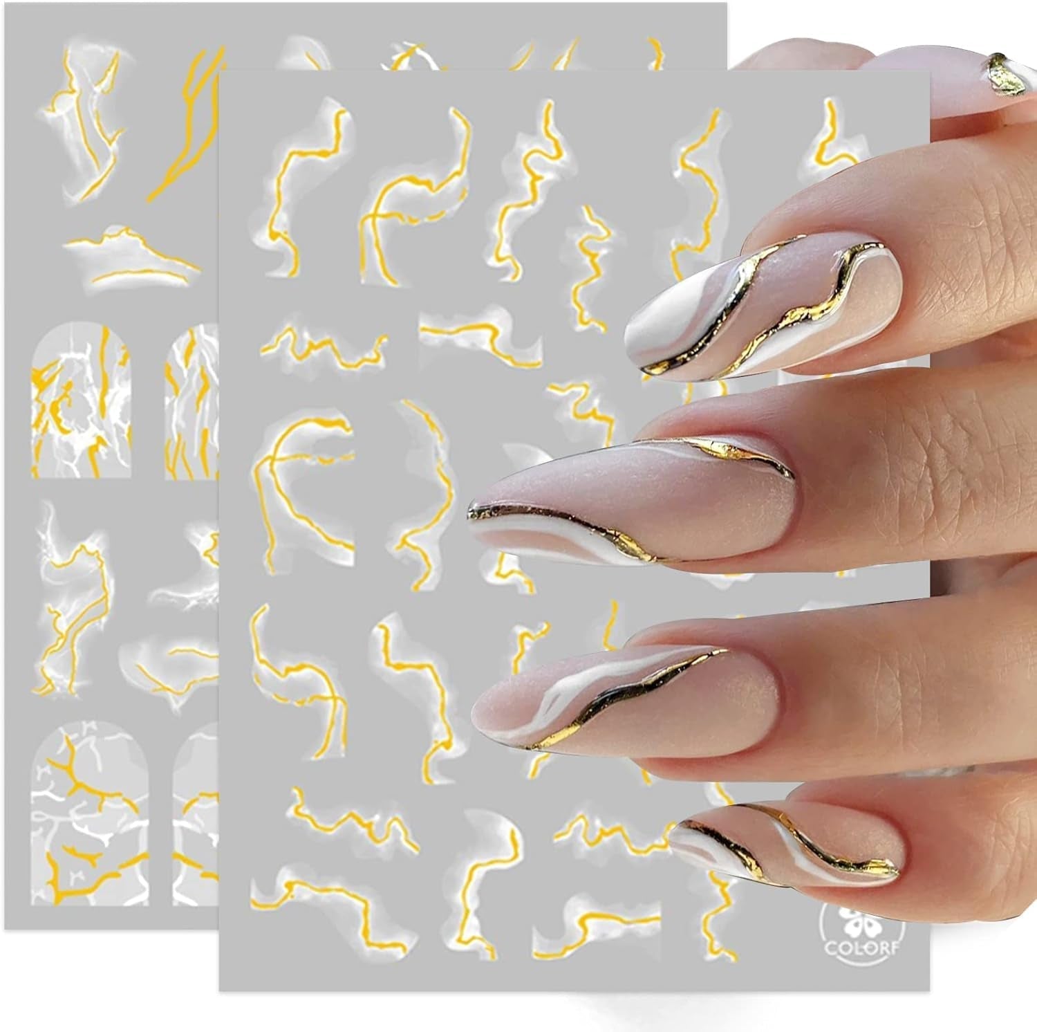 9 Blatt Nagelsticker Französische Spitzenmarmor Nagelaufkleber Selbstklebend Weißes Gold Nail Art Sticker Decoratie Nageldesign Zubehör