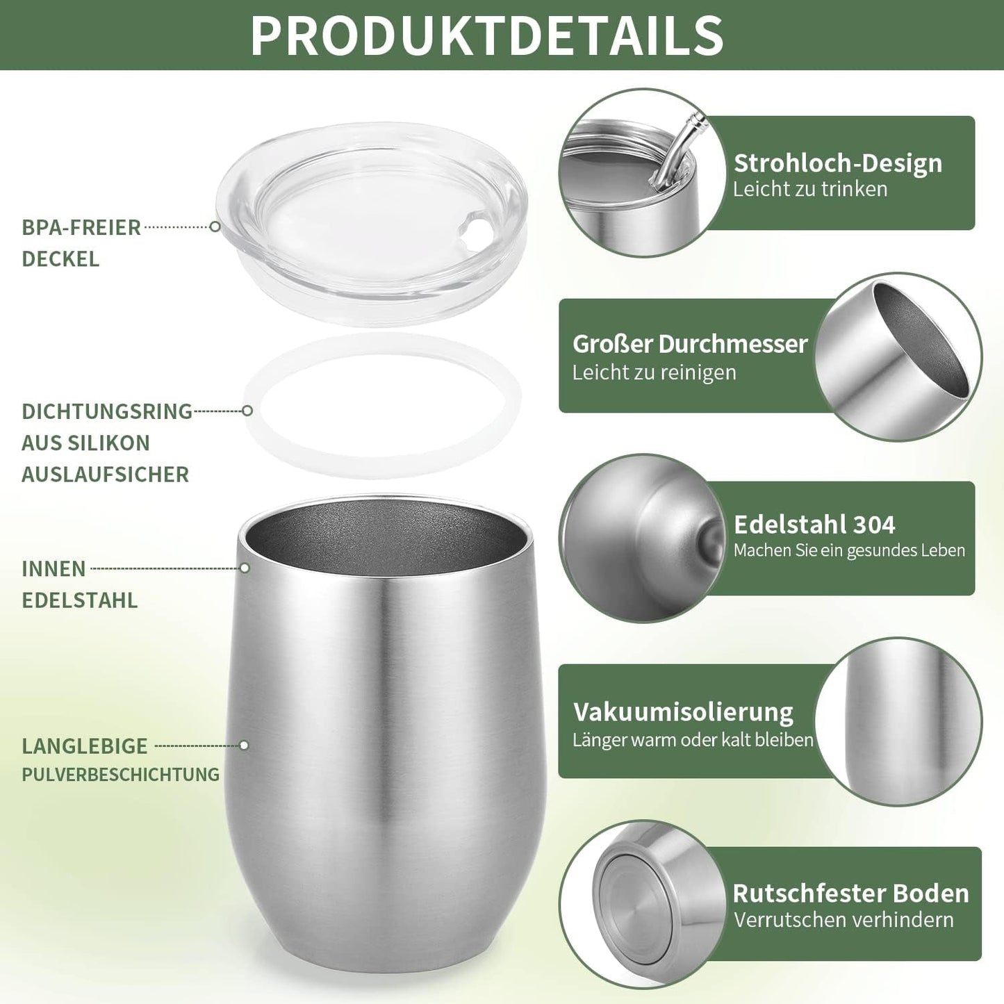 Moderne Mate-mok 340 ml, geïsoleerde dubbelwandige roestvrijstalen Yerba Mate-mokset, Mate-theemok met BPA-vrij deksel, bombillas en een reinigingsborstel (zilver)