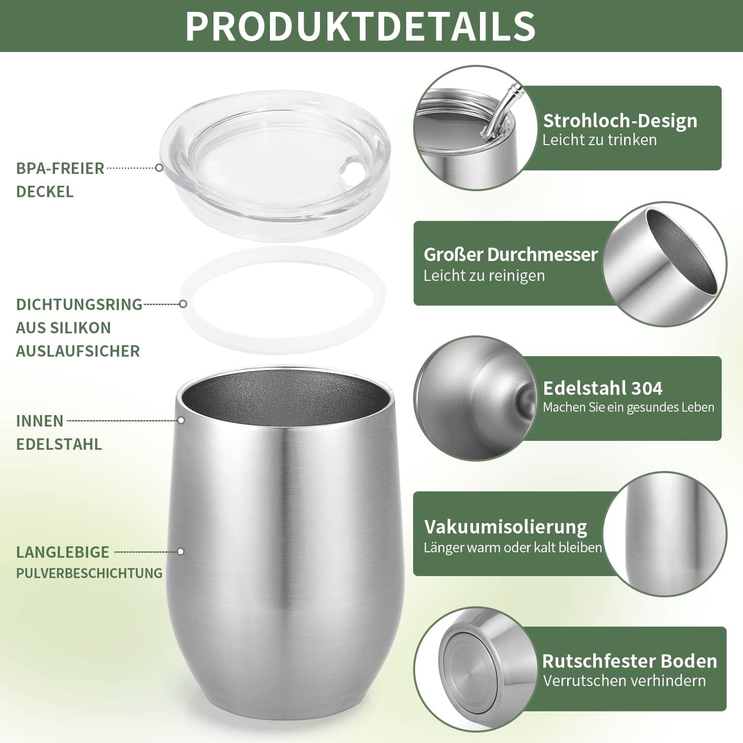 Moderne Mate-mok 340 ml, geïsoleerde dubbelwandige roestvrijstalen Yerba Mate-mokset, Mate-theemok met BPA-vrij deksel, bombillas en een reinigingsborstel (zilver)