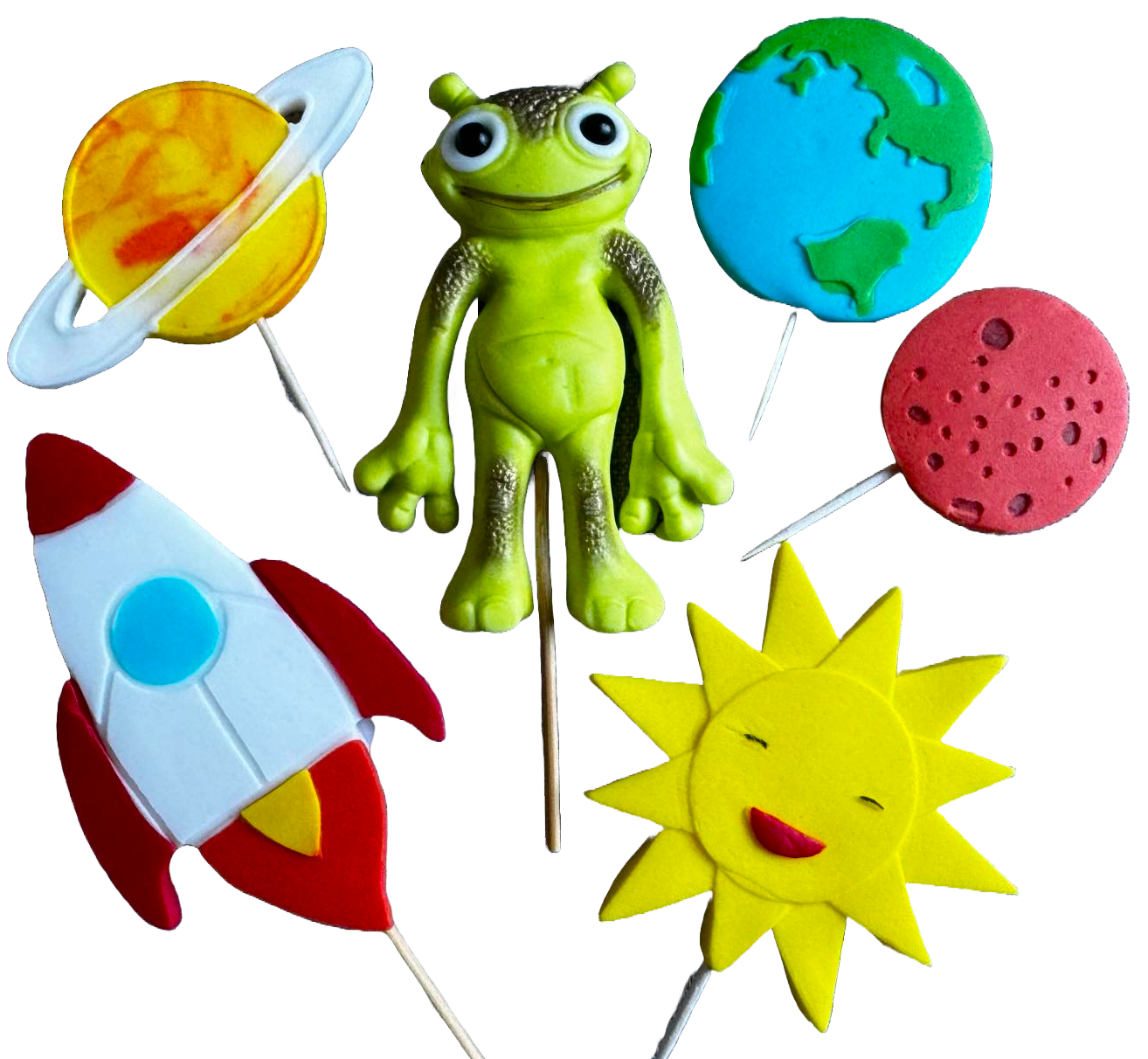 Set van 6 eetbare suikerdecoraties, Cosmos Sugar Paste Decorations Naty Shop