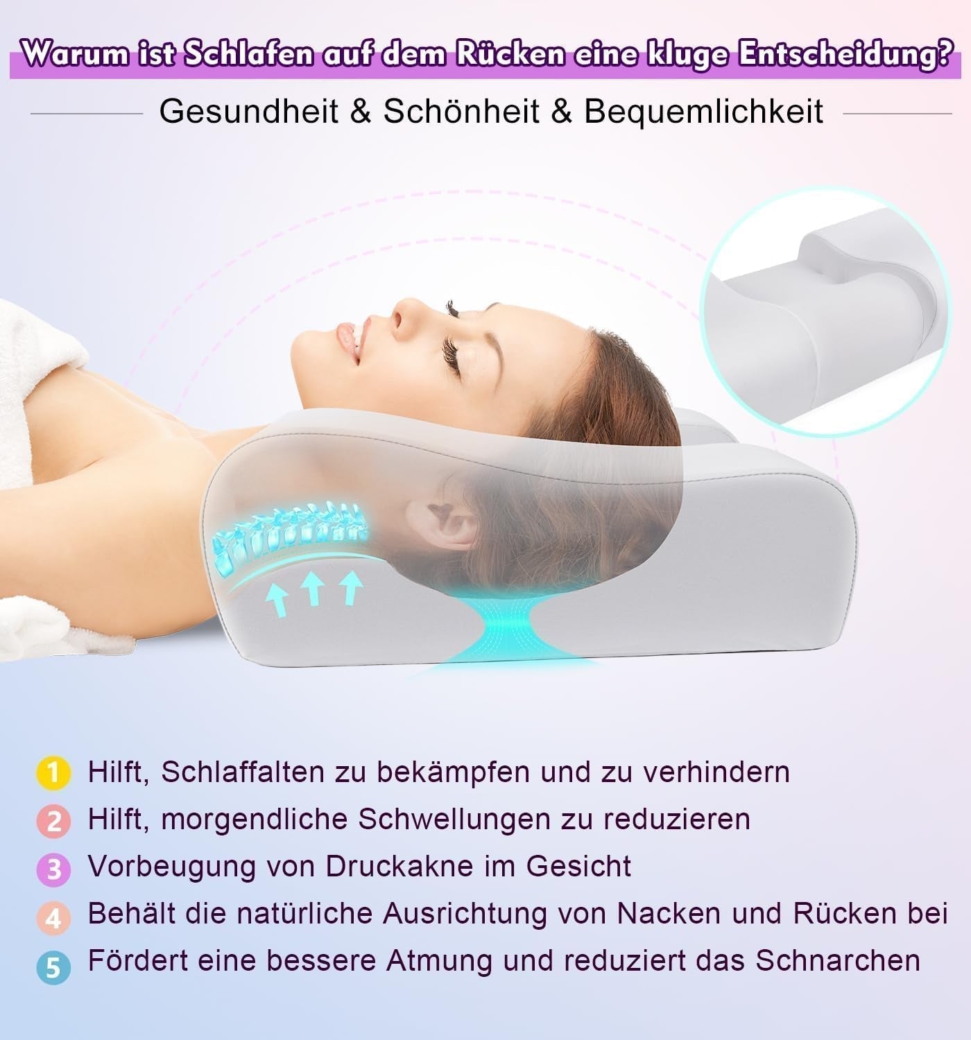 Hydomi Antirimpelkussen 2-in-1 Anti-verouderingsschoonheidskussen Orthopedisch neksteunkussen Nek- en schouderpijn Memory Foam Kussen om uw hoofd recht te houden Cervicale orthopedische kussens Naty Shop