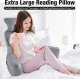 Leeskussen voor volwassenen in bed, 90x80cm (BxH) extra grote rugleuning voor lezen met afneembare neksteun en steunarm, comfortabel leeskussen voor bed, bank of vloerrugleuning