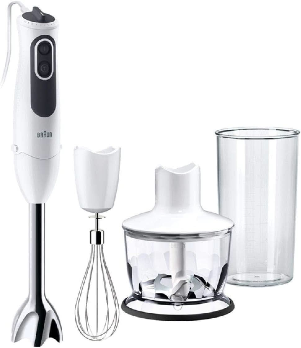 Braun Multiquick 3 MQ 3135 Sausstaafmixer – Pürierstab Mit 11 Geschwindigkeiten plus Turbo-Stufe & Edelstahl-Mixfuß, 750 Watt, Inkl. 600 Ml Mix-/Messbecher, Schneebesen & Zerkleinerer, Weiß/Grau Keuken Naty Shop Single Mq 3135 - 3 In 1