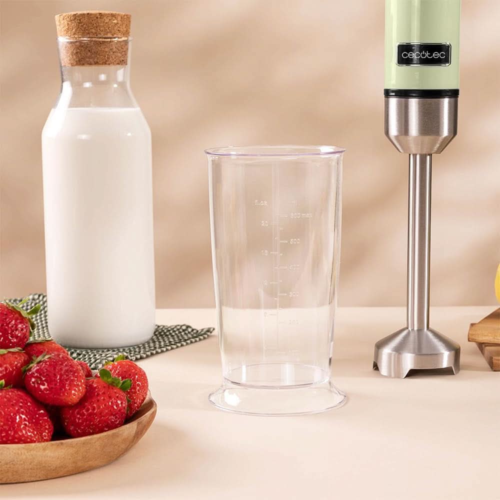 Cecotec Stabmixer Power Retrogreen 1200MAX Cream&Crush, Maximalleistung 1200 W, Crossblades-technologie, 2 snelheden, Zubehörset Spülmaschinenfest, Spritzschutzhaube Kitchen Naty Shop
