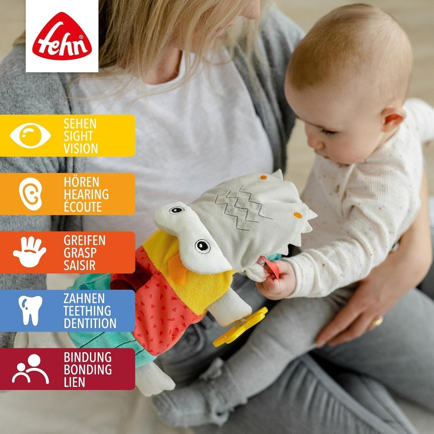 Fehn Babyhandpop Krokodil - Knuffel met rammelaar, ritselend papier, bijtring en pieper - Babyhandpop - Knalspeelgoed voor baby's en peuters vanaf 6 maanden Babyspeelgoed Naty Shop