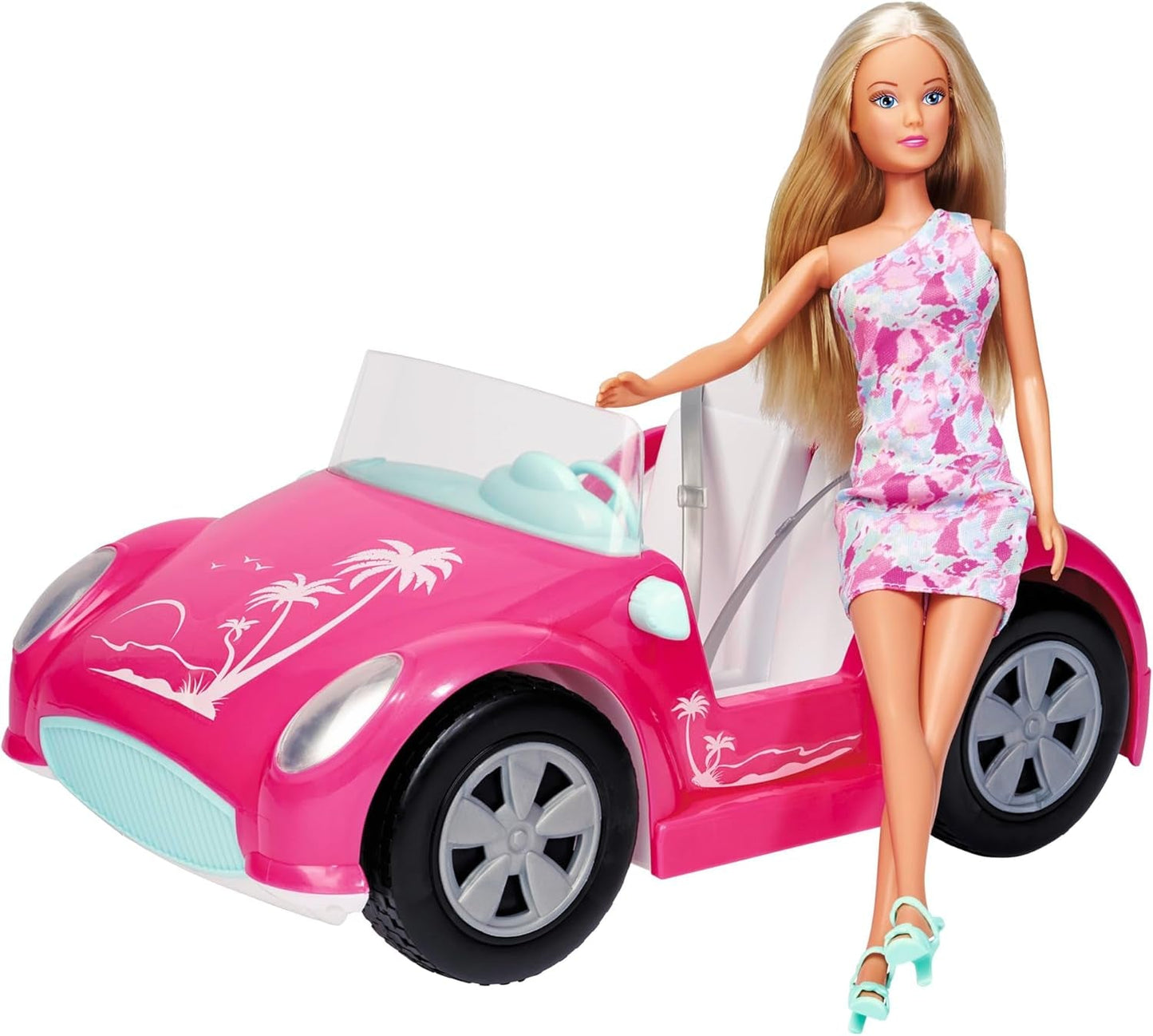 Simba Steffi Love strandautopop in coole zomeroutfit met strandwandelwagen, 29 cm, vanaf 3 jaar