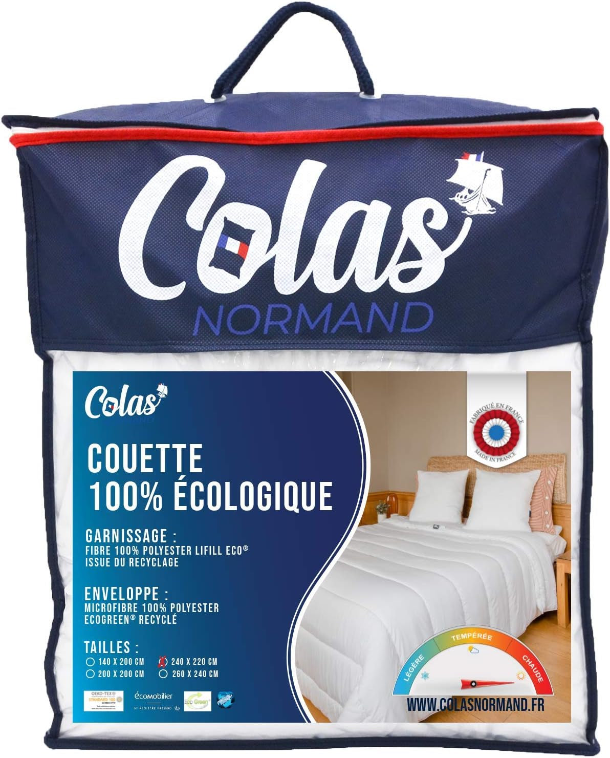 COLAS NORMAND - Eco-vriendelijke quilt - warm - 240 X 220 Cm - envelop en vulling van gerecyclede flessen - zacht, zijdeachtig en comfortabel - zorgvuldige productie Quilts en quilts Naty Shop 220X240 Cm Warm