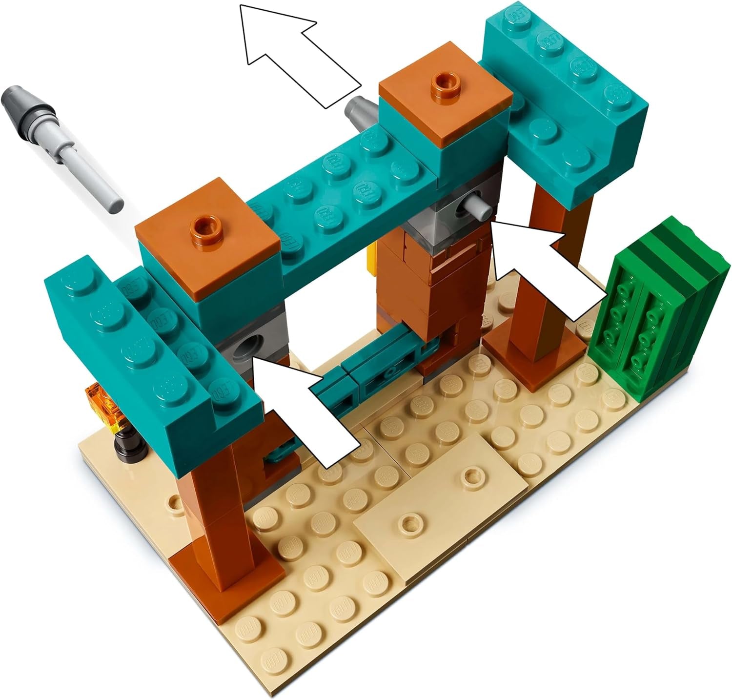LEGO Minecraft The Illager Desert Patrol videogameset voor kinderen, buitenpost minispeelgoed en drie minifiguren, waaronder Plunderer, Dienaar en Cactus Knight 21267 Bouwsets