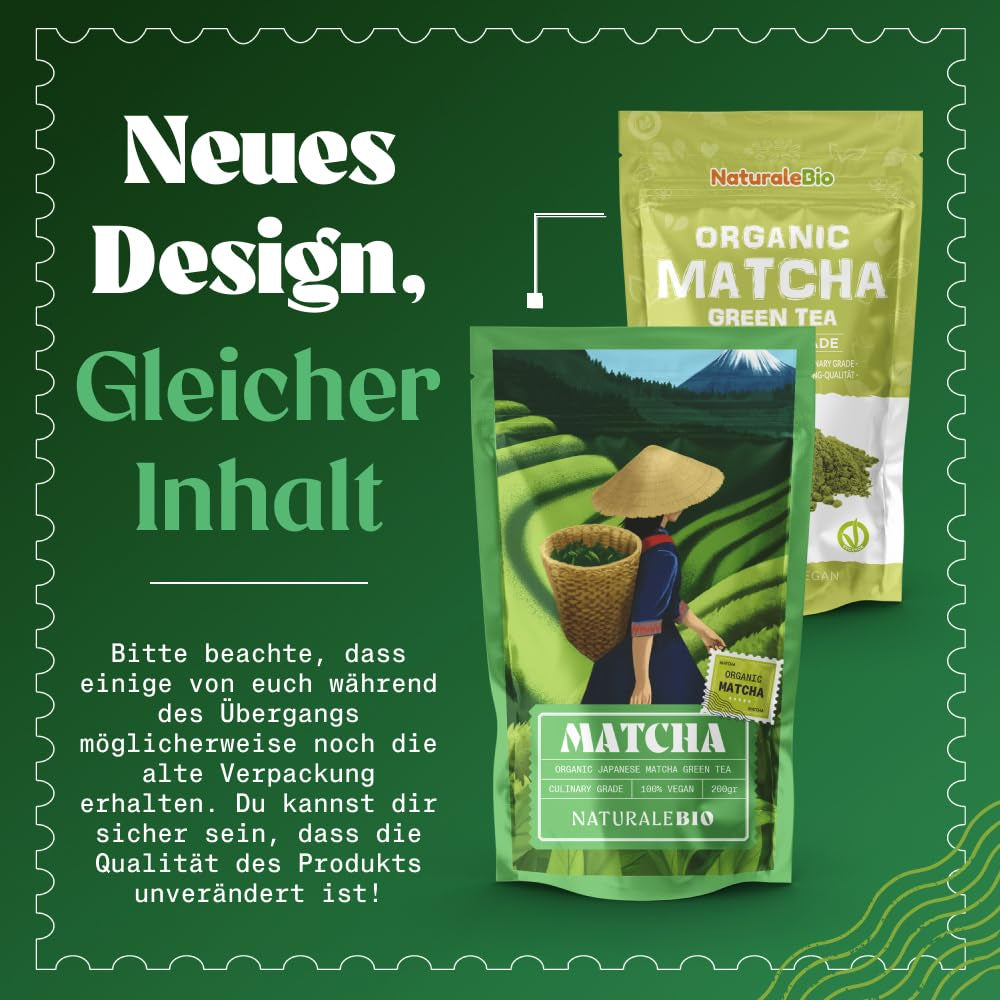 Naturalebio BIO Groene theepoeder 100 g. Voor koken en bakken. Originele Japanse matcha. Groene thee uit Japan, vegan, glutenvrij en non-GMO. Natuurlijk biologisch product.