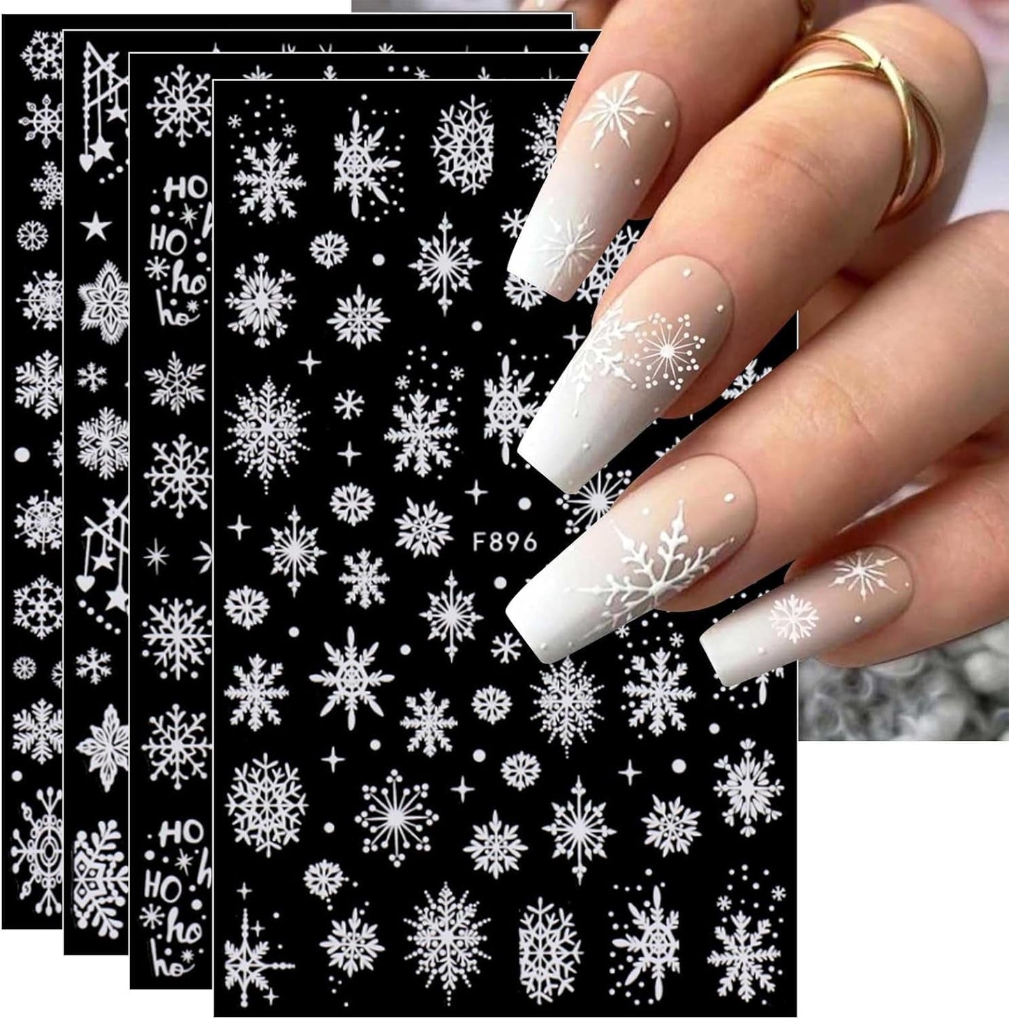 JMEOWIO Nagelsticker Weihnachten Weiß Glitter 8 Blatt Nail Art Sticker Selbstklebend Nagelaufkleber Schneeflocke Winter Holiday Decoratie Nageldesign Zubehör