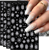 JMEOWIO Nagelsticker Weihnachten Weiß Glitter 8 Blatt Nail Art Sticker Selbstklebend Nagelaufkleber Schneeflocke Winter Holiday Decoratie Nageldesign Zubehör