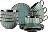 MÄSER 931966 Confino-serie servies voor 4 personen, moderne vintage look, keramische ontbijtset, 12-delig, petroleumkleur met zwarte accenten, steengoed