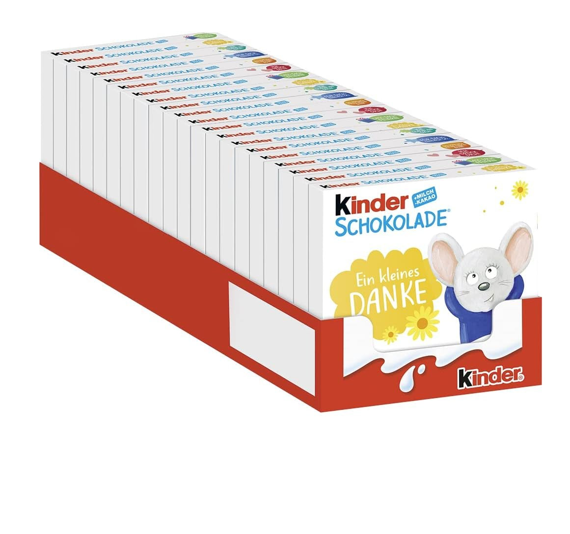 Kinder Chocolate (20 x 50 g) - Valentijnsdagcadeau voor hem en haar, Carnaval & Mardi Gras-snoepjes - Gevulde melkchocoladerepen - 20 verpakkingen van elk 4 individuele repen