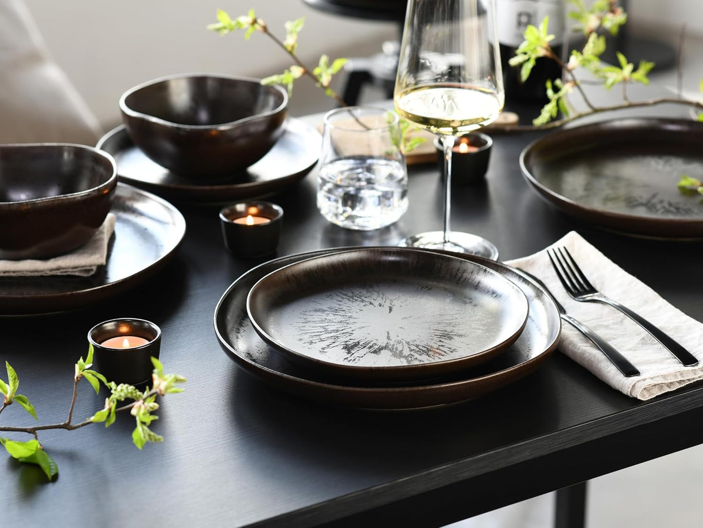 CreaTable, 21249, Natura Organic RUSTY-serie, 12-delige serviesset voor 4 personen, porseleinen bordenset, vaatwasser- en magnetronbestendig, gemaakt in Europa