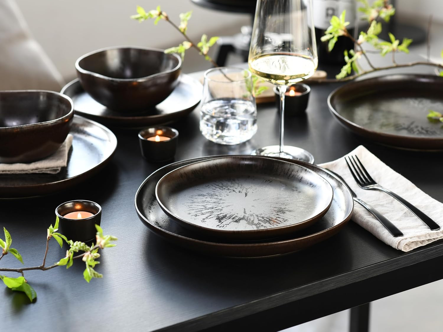 CreaTable, 21249, Natura Organic RUSTY-serie, 12-delige serviesset voor 4 personen, porseleinen bordenset, vaatwasser- en magnetronbestendig, gemaakt in Europa
