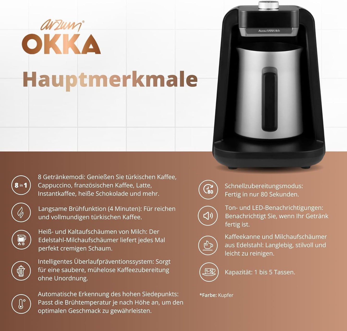 TURKS KOFFIEMACHINE Arzum OKKA RICH SPIN PRO (chroom)